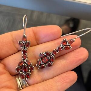 Vintage sterling and garnet cluster dangle Earrings